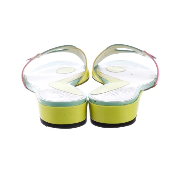 RARE RETRO Emilio Pucci Colorblock Leather Yellow Pink Green Slides Sandals 35 - Picture 4 of 5